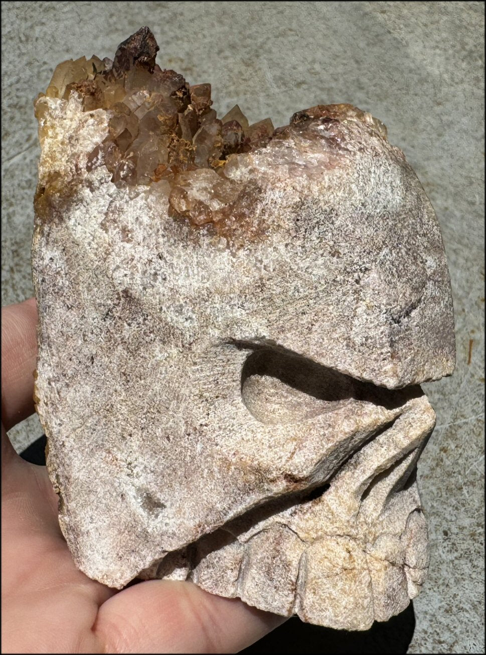 Fantastic XL Sparkly Hematoid Quartz + Limestone METAMORPHOSIS Crystal Skull