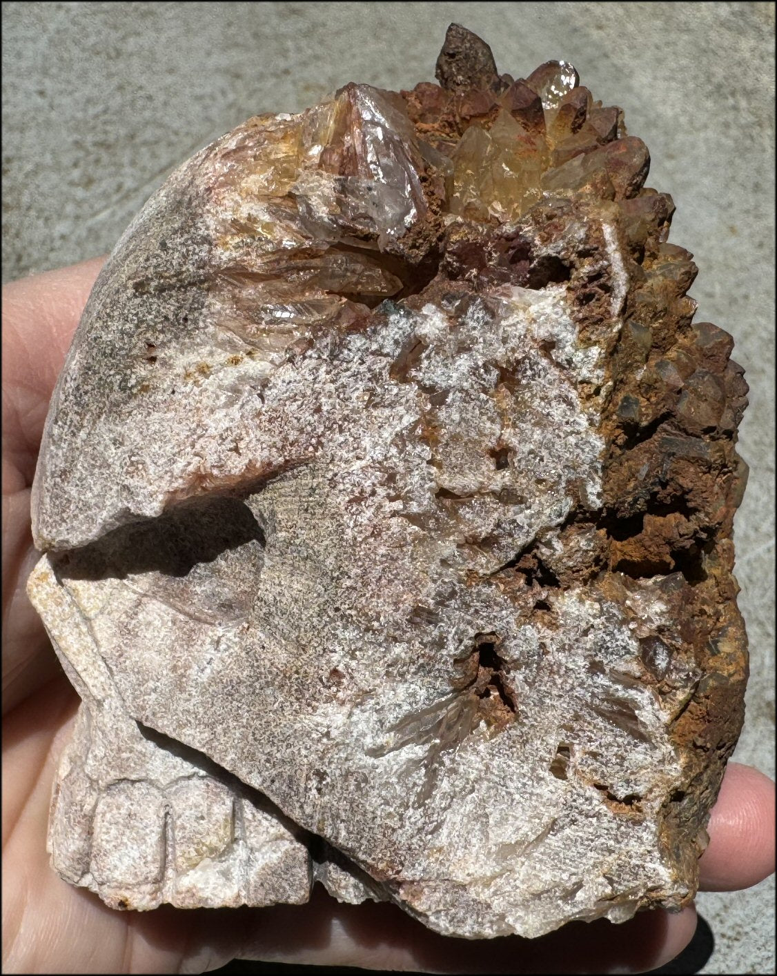 Fantastic XL Sparkly Hematoid Quartz + Limestone METAMORPHOSIS Crystal Skull