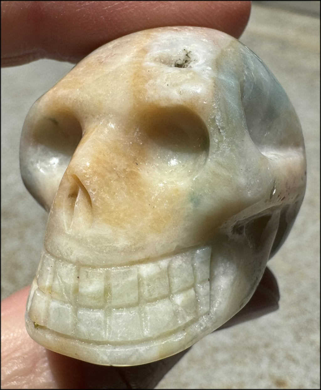 Peruvian BLUE OPAL Crystal Skull with Cool VUGS - Creativity, Communication