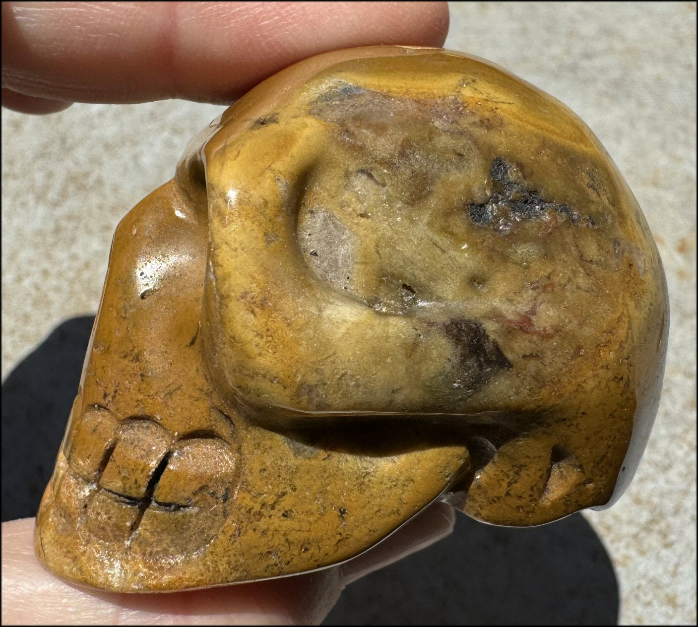 ~Unusual!~ Lg. Golden Moss Agate CRYSTAL SKULL - with Synergy 10+ yrs