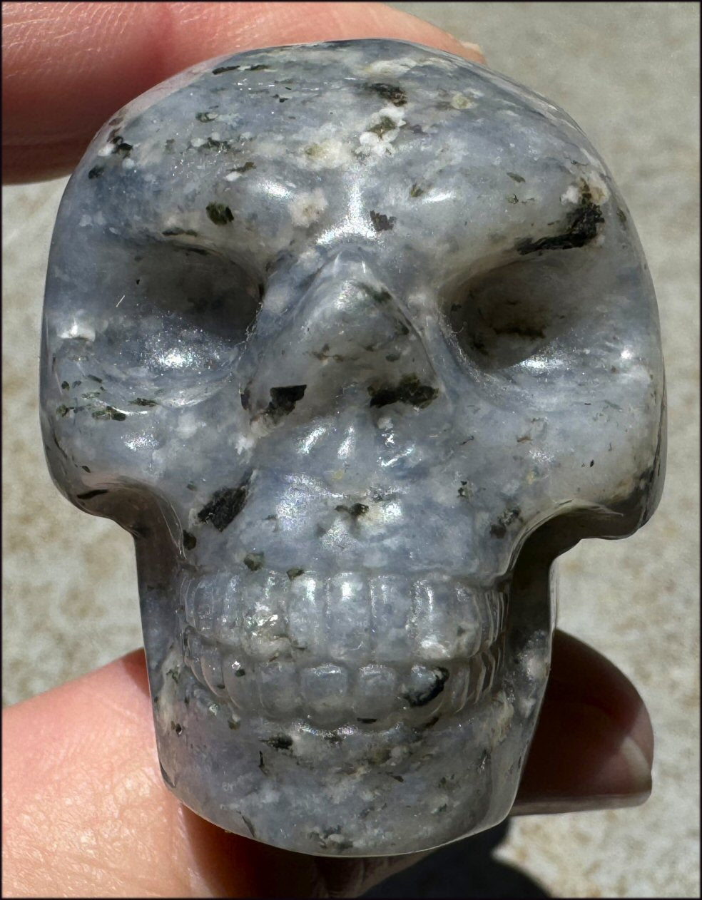 Dumortierite CRYSTAL SKULL - Balance Throat Chakra, Enhance communication