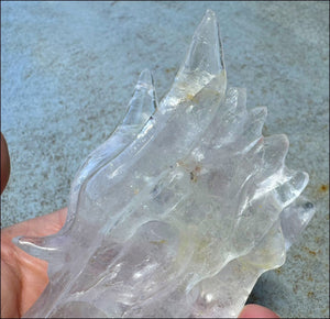 XL Quartz DRAGON Crystal Skull with Hematite, Lovely Rainbows