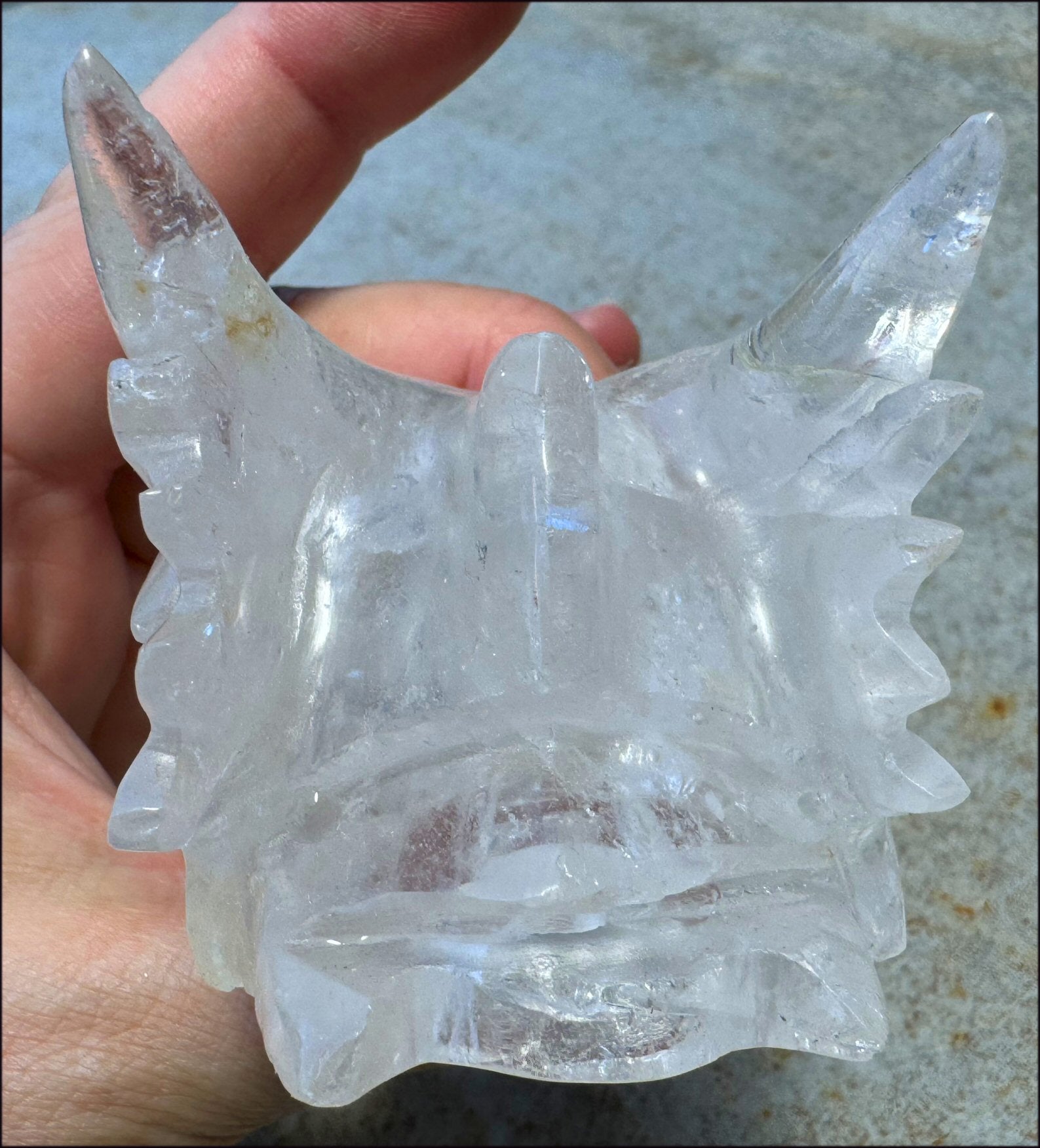 XL Quartz DRAGON Crystal Skull with Hematite, Lovely Rainbows