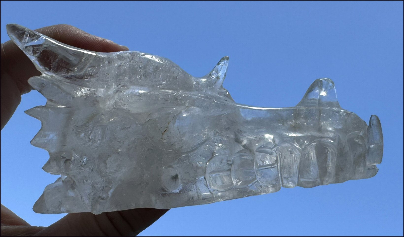 XL Quartz DRAGON Crystal Skull with Hematite, Lovely Rainbows