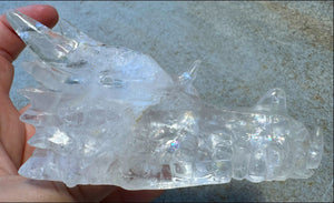 XL Quartz DRAGON Crystal Skull with Hematite, Lovely Rainbows