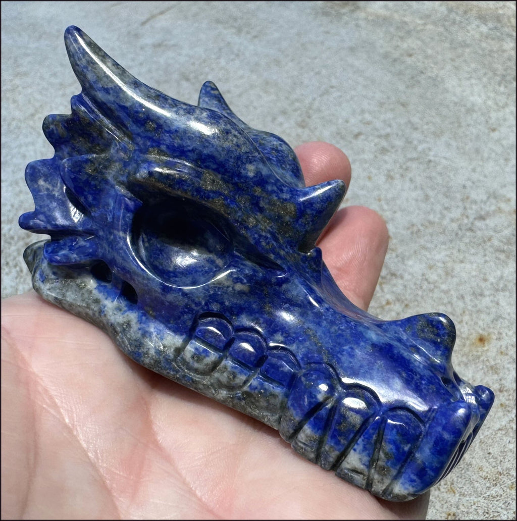 Lapis Lazuli DRAGON Crystal Skull with Sparkly PYRITE - Manifestation
