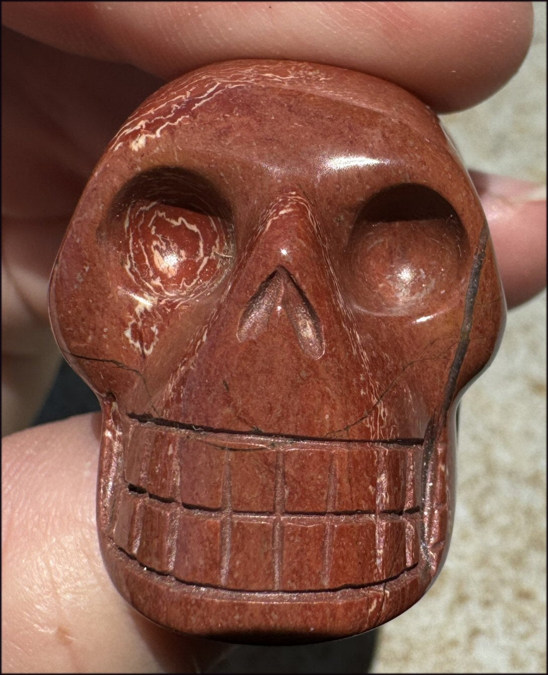 Red Spiral Jasper CRYSTAL SKULL - Focus + Clarity - with Synergy 4+ years