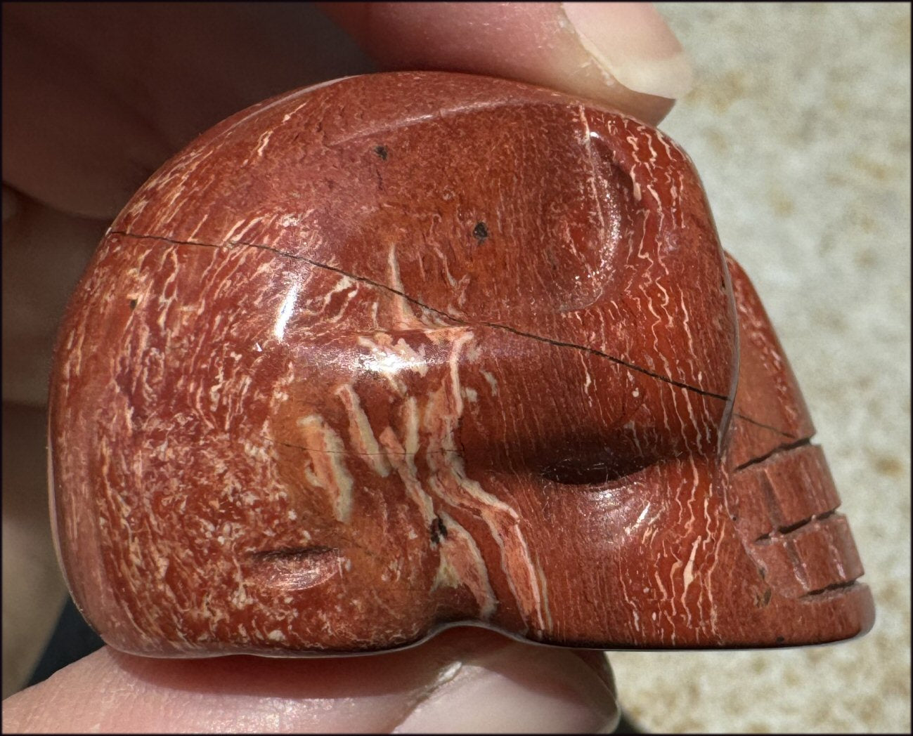 Red Spiral Jasper CRYSTAL SKULL - Focus + Clarity - with Synergy 4+ years