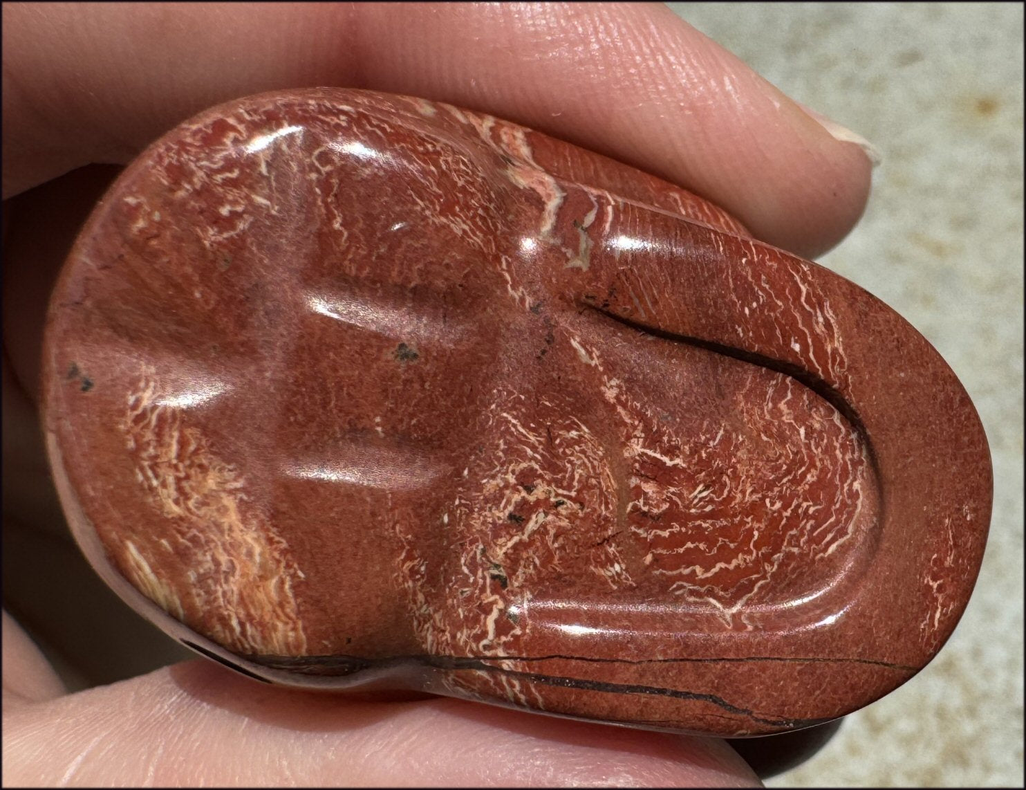 Red Spiral Jasper CRYSTAL SKULL - Focus + Clarity - with Synergy 4+ years