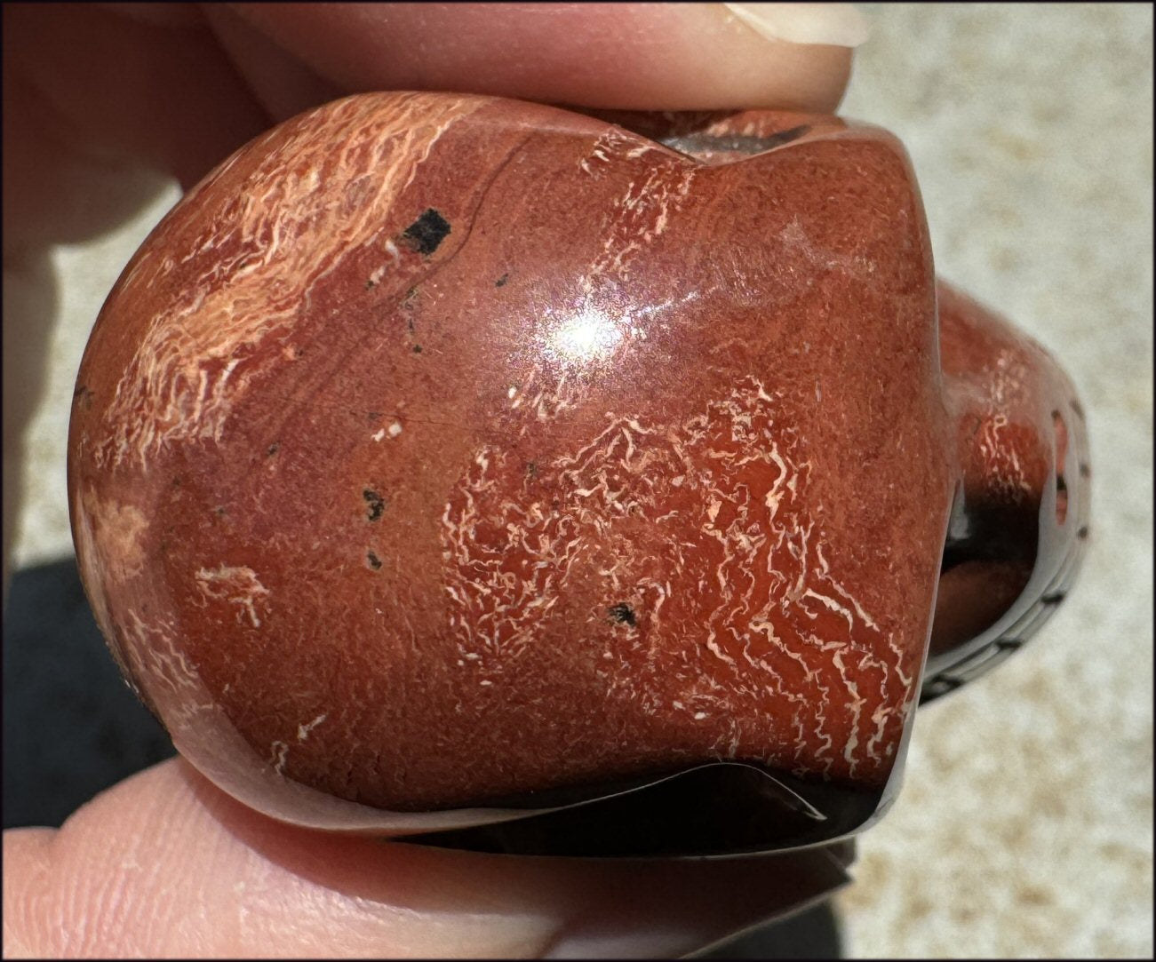 Red Spiral Jasper CRYSTAL SKULL - Focus + Clarity - with Synergy 4+ years