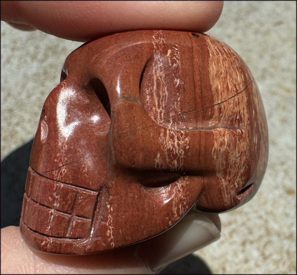 Red Spiral Jasper CRYSTAL SKULL - Focus + Clarity - with Synergy 4+ years