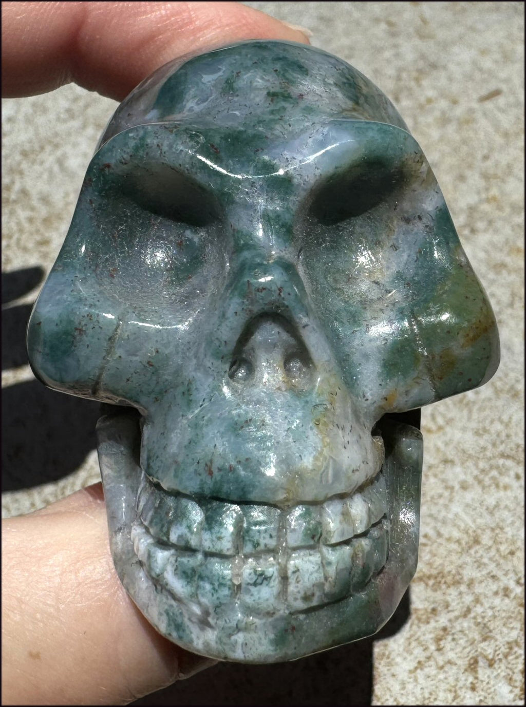 Natural Bloodstone + Moss Agate Mix CRYSTAL SKULL - Calming, Boost Self-Esteem