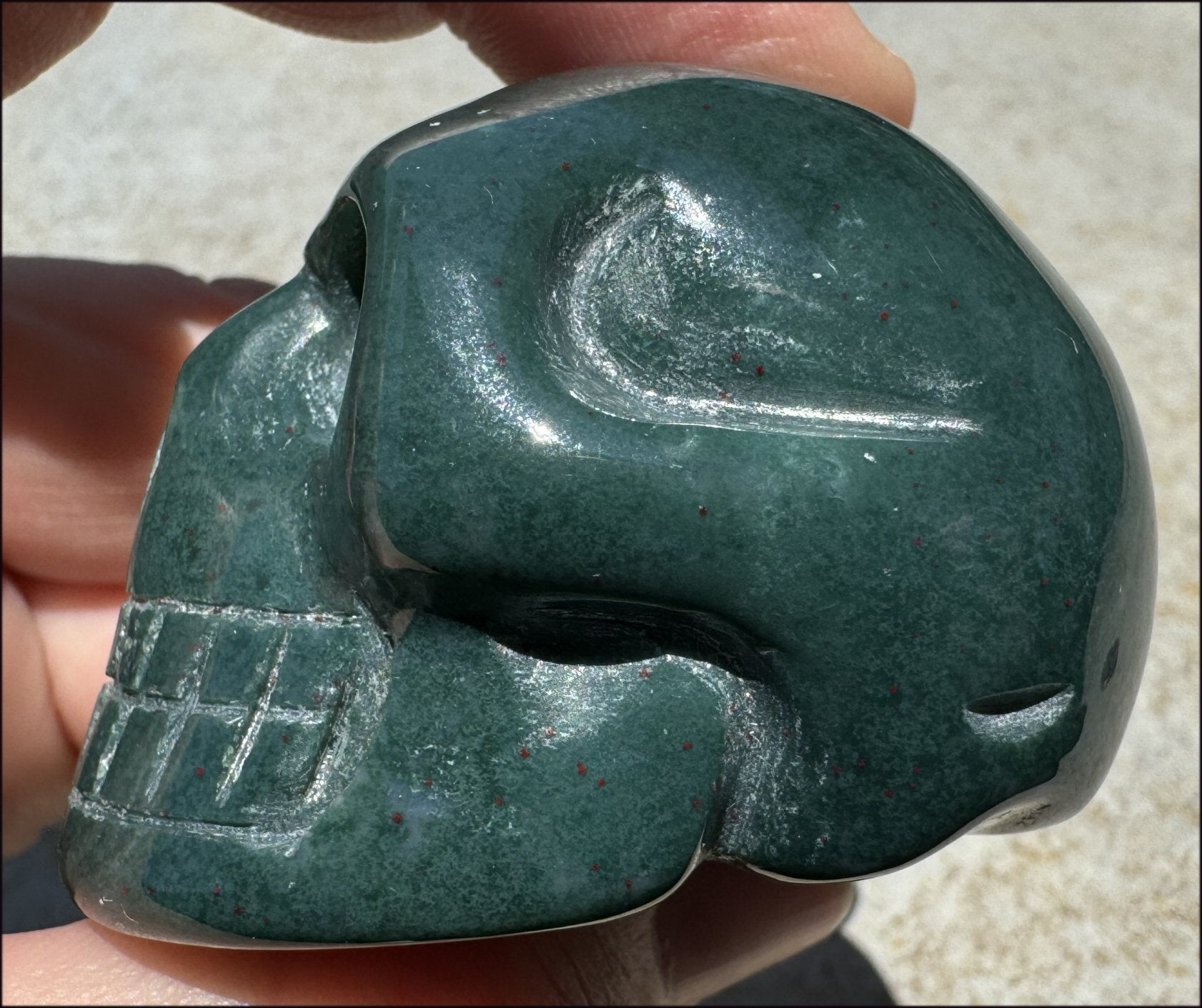 Bloodstone CRYSTAL SKULL - Emotional cleansing, Courage - with Synergy 9+ yrs