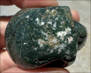 Moss Agate CRYSTAL SKULL - Abundance, Stone of Gardeners - with Synergy 9+ yrs