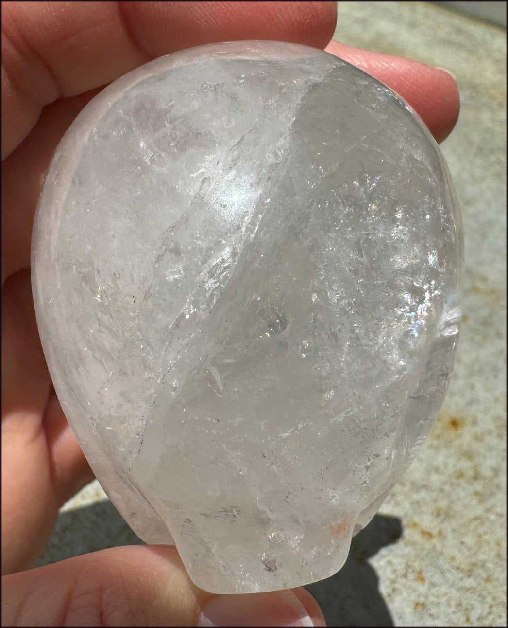 Lg. Himalayan Quartz STAR BEING Crystal Skull with Hematite, Rainbows