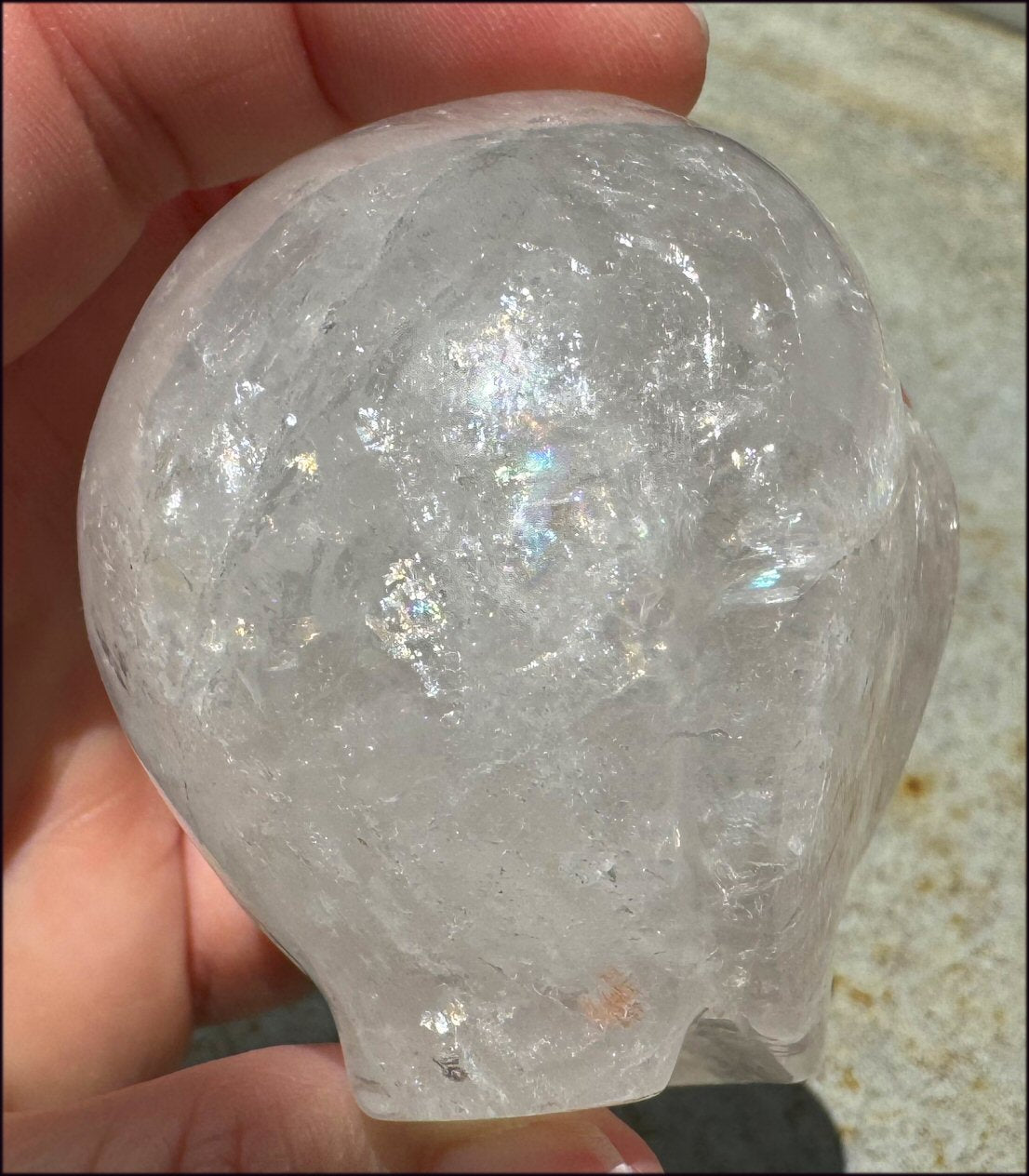 Lg. Himalayan Quartz STAR BEING Crystal Skull with Hematite, Rainbows