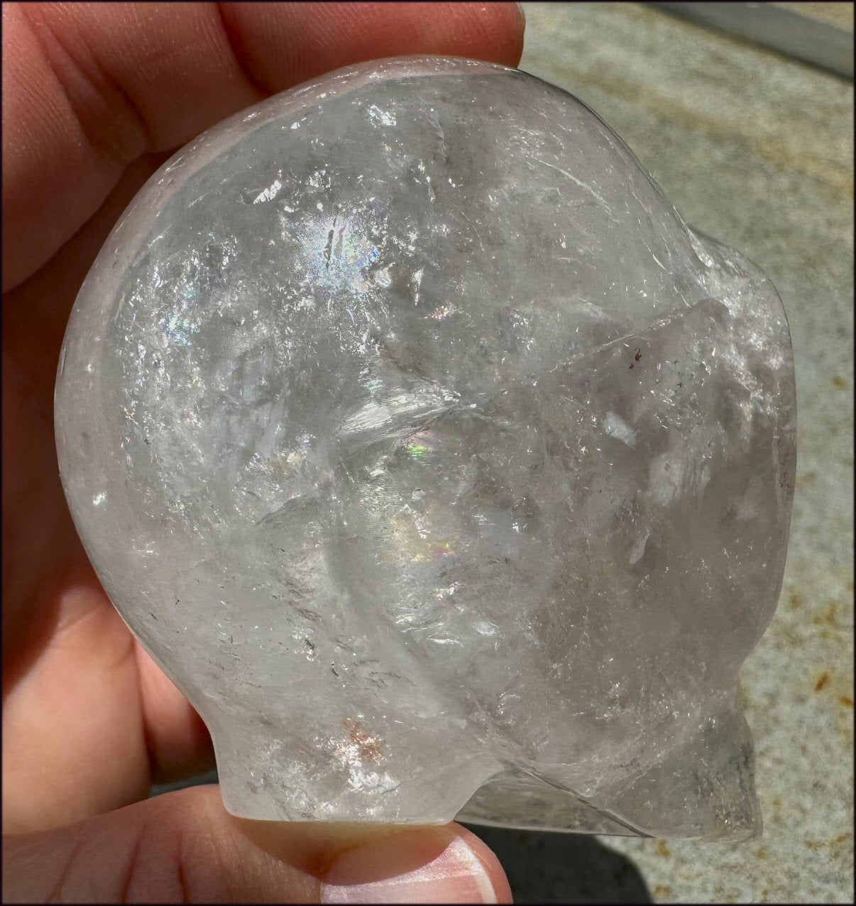 Lg. Himalayan Quartz STAR BEING Crystal Skull with Hematite, Rainbows