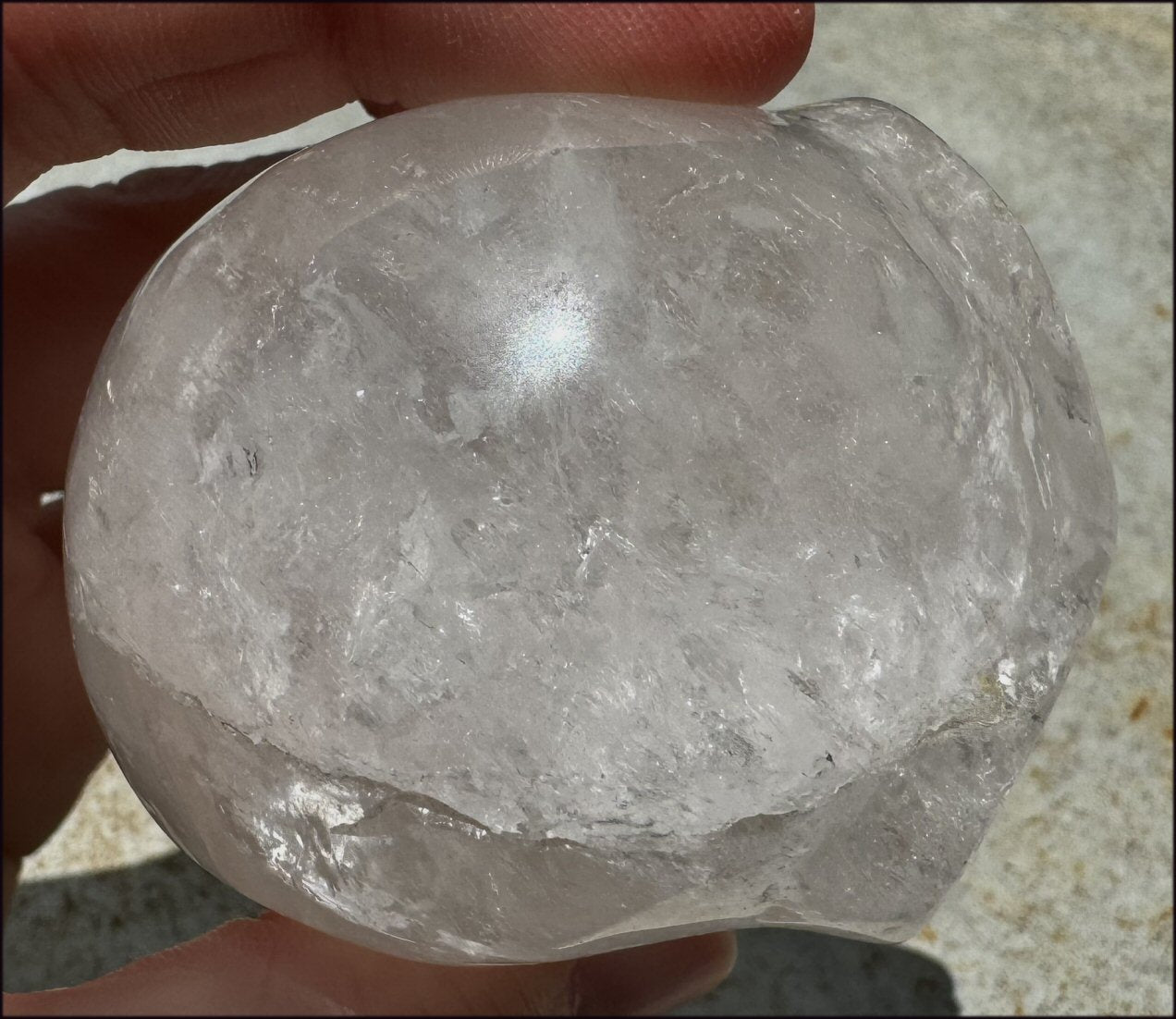 Lg. Himalayan Quartz STAR BEING Crystal Skull with Hematite, Rainbows