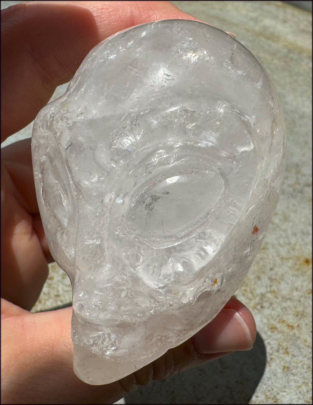 Lg. Himalayan Quartz STAR BEING Crystal Skull with Hematite, Rainbows