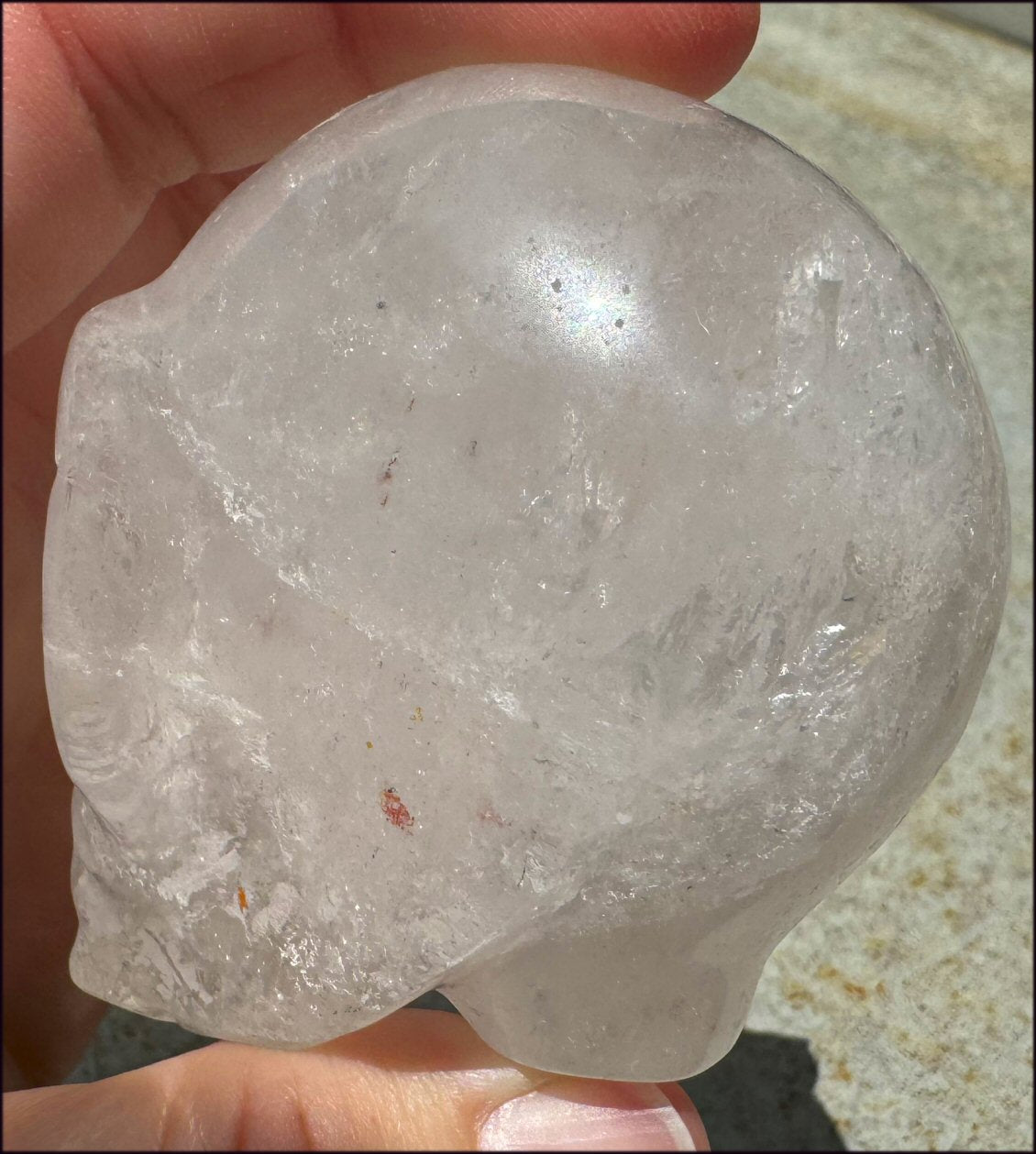 Lg. Himalayan Quartz STAR BEING Crystal Skull with Hematite, Rainbows