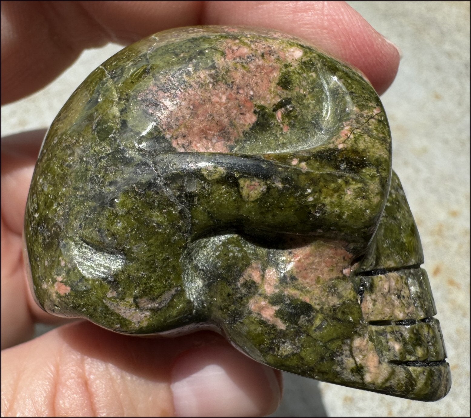 Lg. UNAKITE Crystal Skull - Connect with Mother Earth - with Synergy 9+ years