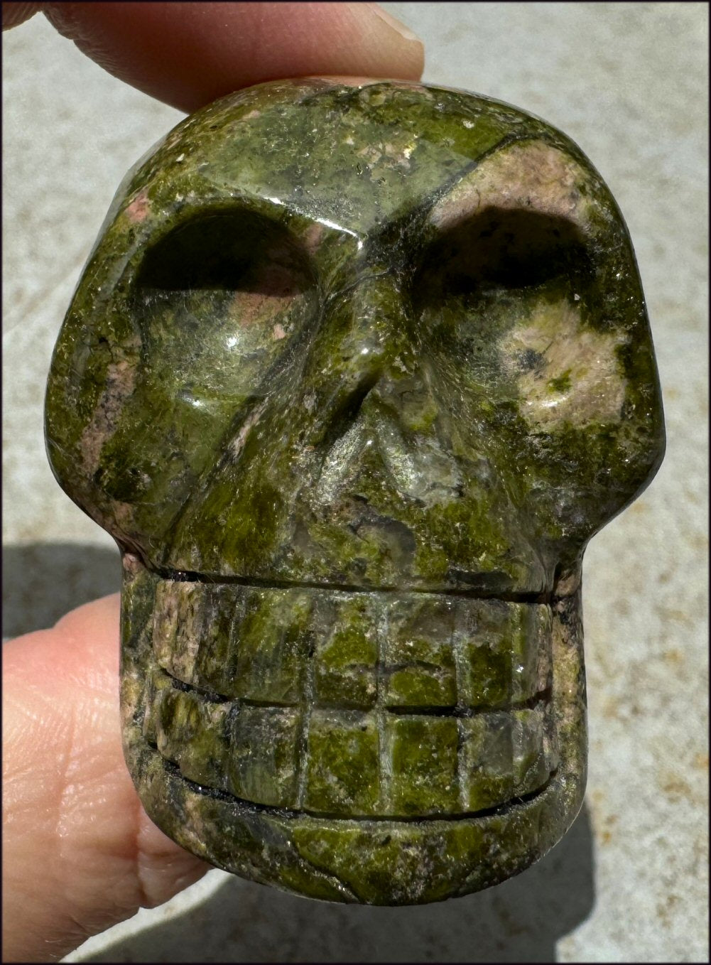 Lg. UNAKITE Crystal Skull - Connect with Mother Earth - with Synergy 9+ years