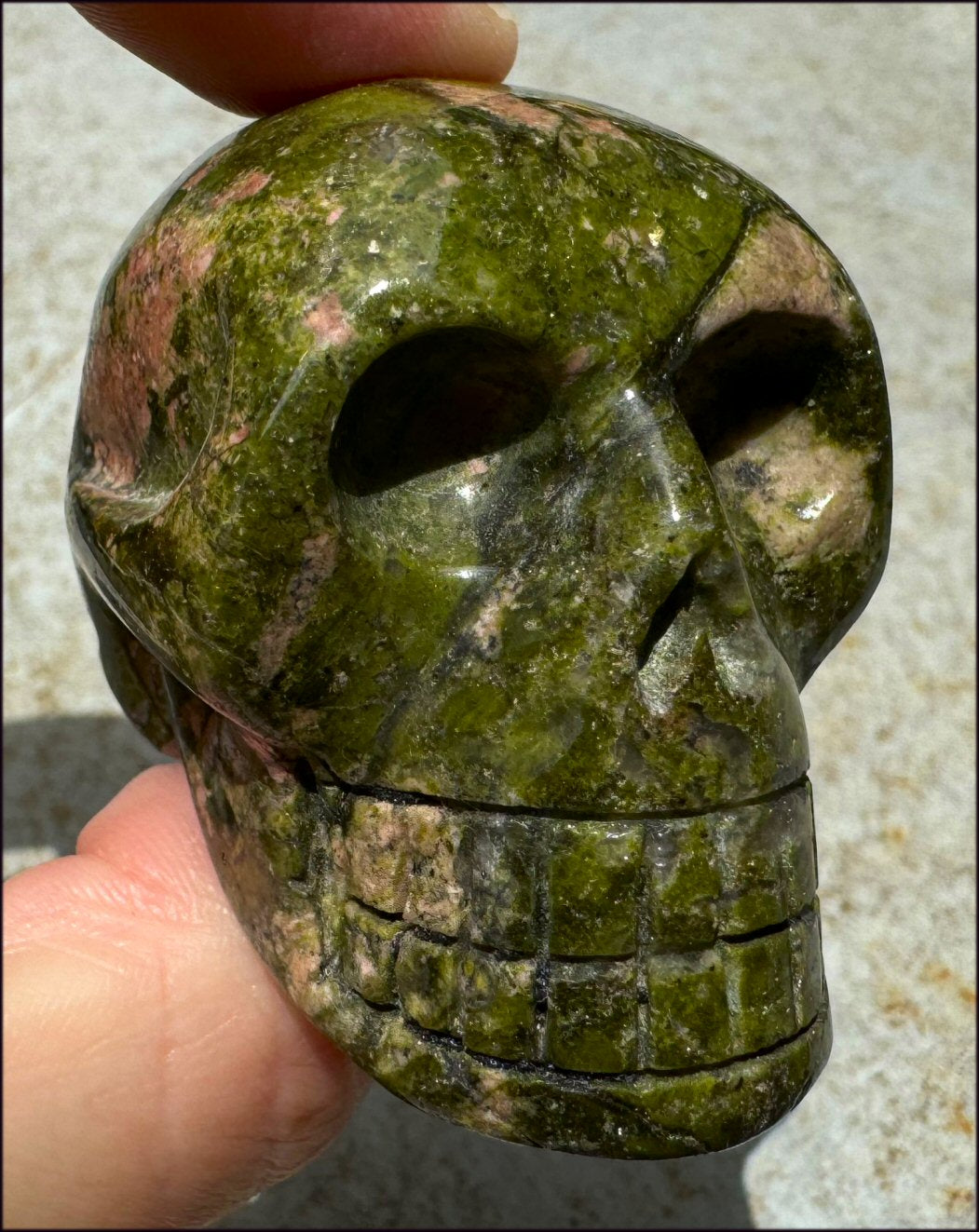 Lg. UNAKITE Crystal Skull - Connect with Mother Earth - with Synergy 9+ years