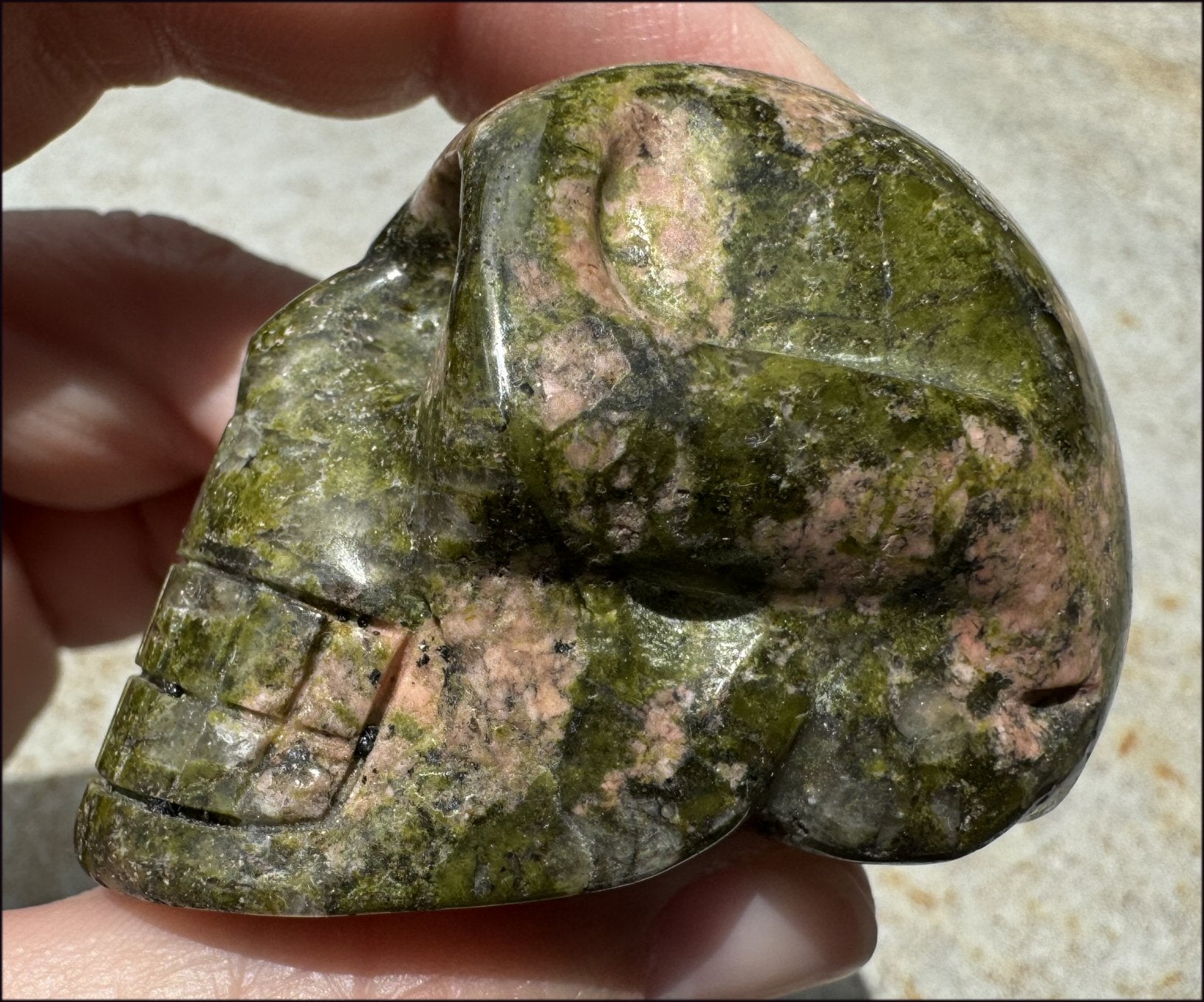 Lg. UNAKITE Crystal Skull - Connect with Mother Earth - with Synergy 9+ years