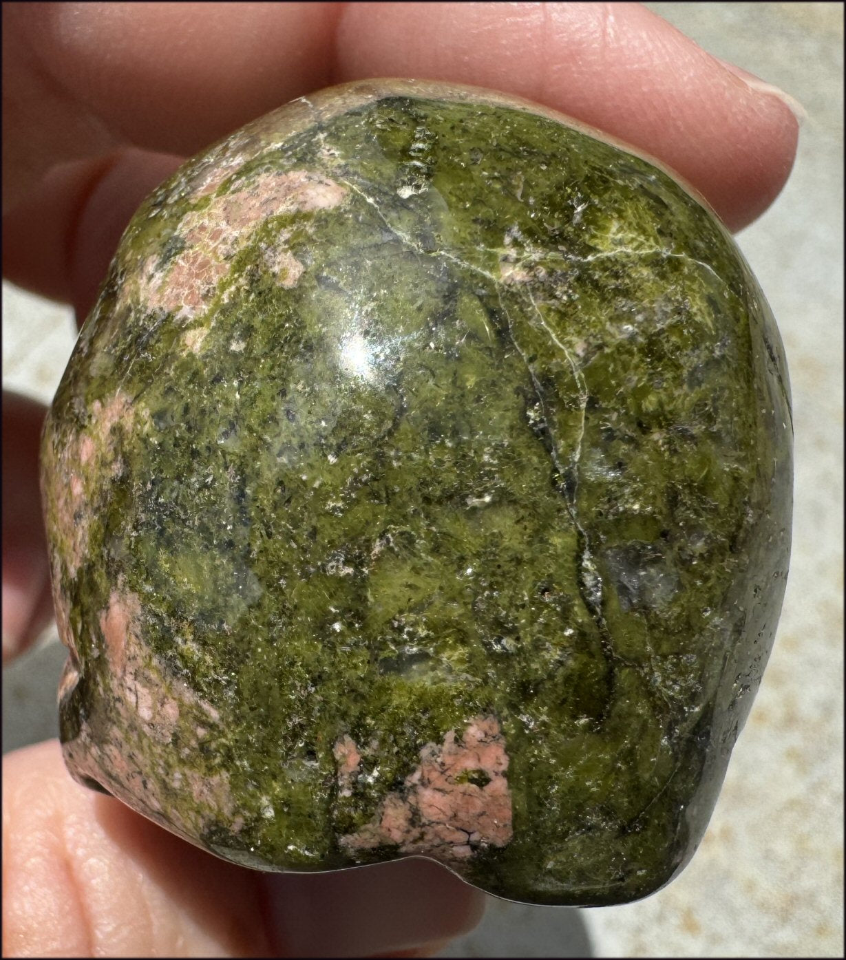 Lg. UNAKITE Crystal Skull - Connect with Mother Earth - with Synergy 9+ years