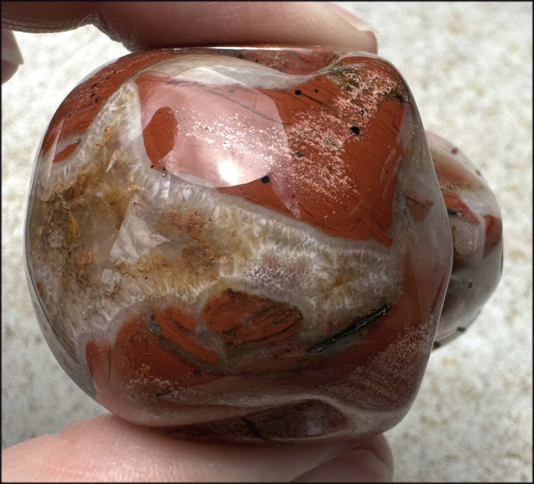 ~OOAK~ Red Silver Leaf Jasper CRYSTAL SKULL with Rutiles, Pyrite, LOTS of Agate