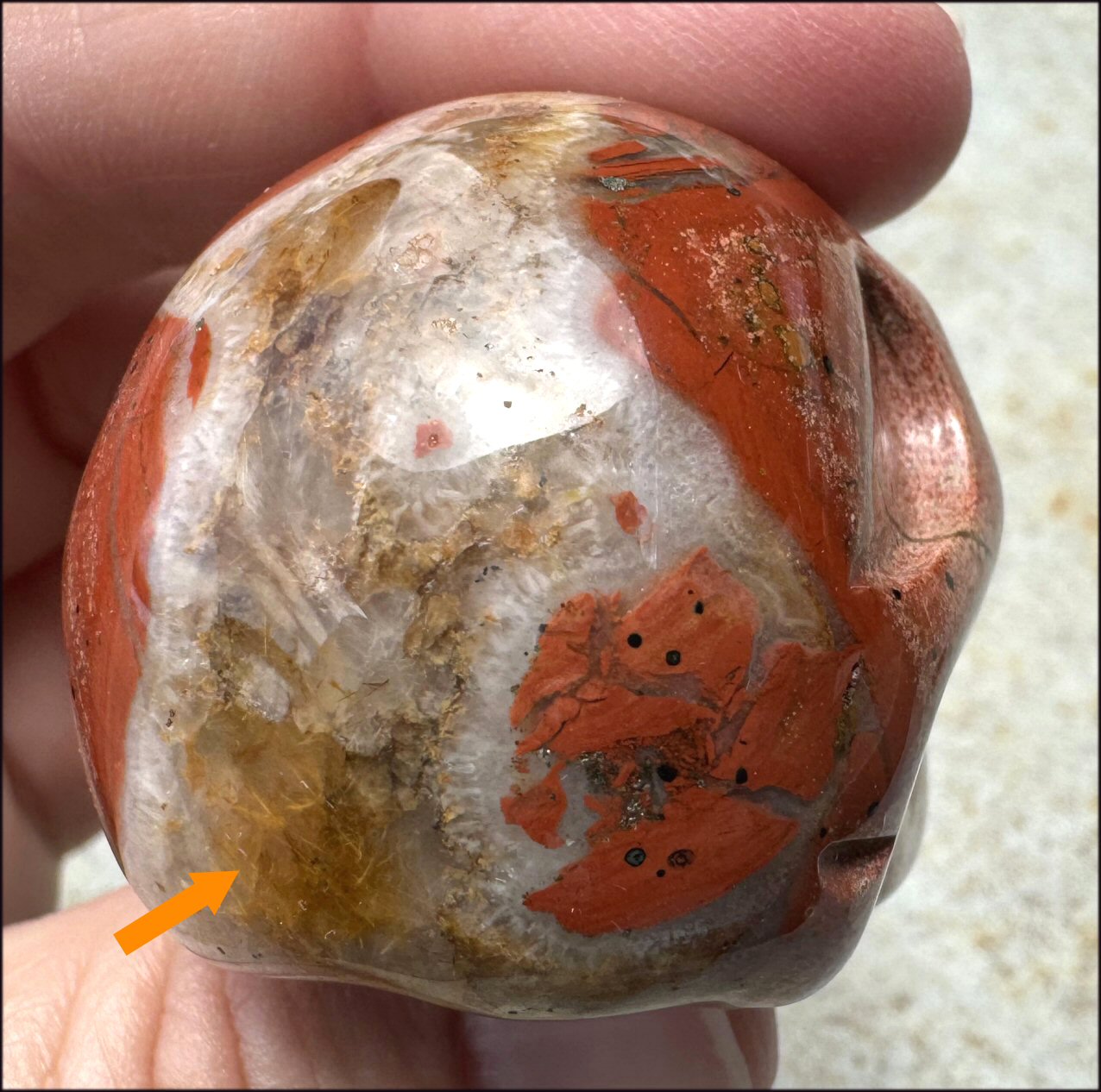 ~OOAK~ Red Silver Leaf Jasper CRYSTAL SKULL with Rutiles, Pyrite, LOTS of Agate