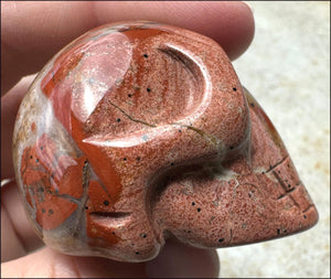 ~OOAK~ Red Silver Leaf Jasper CRYSTAL SKULL with Rutiles, Pyrite, LOTS of Agate