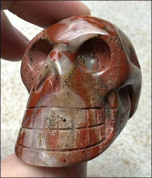 ~OOAK~ Red Silver Leaf Jasper CRYSTAL SKULL with Rutiles, Pyrite, LOTS of Agate