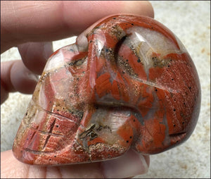 ~OOAK~ Red Silver Leaf Jasper CRYSTAL SKULL with Rutiles, Pyrite, LOTS of Agate