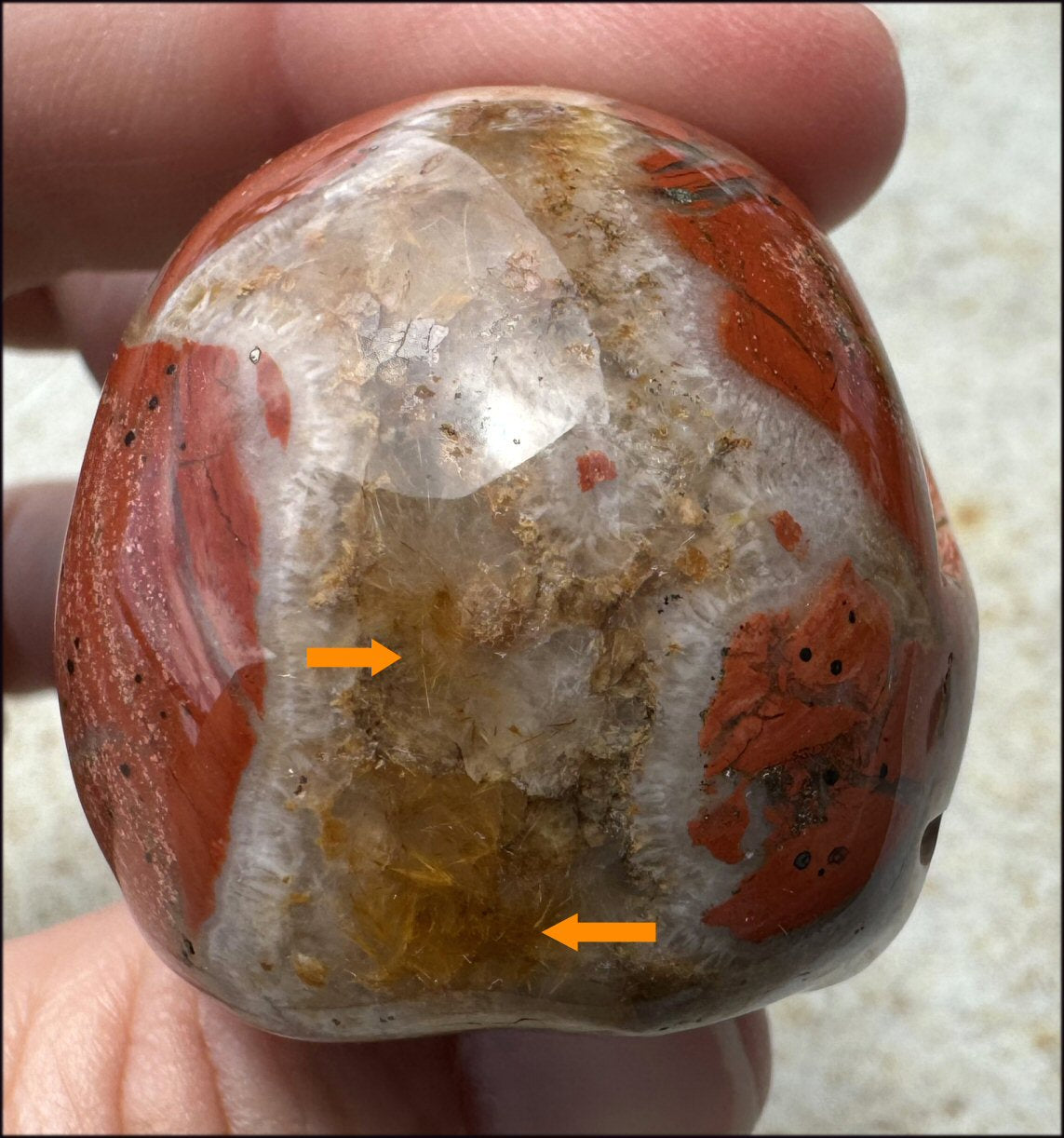 ~OOAK~ Red Silver Leaf Jasper CRYSTAL SKULL with Rutiles, Pyrite, LOTS of Agate