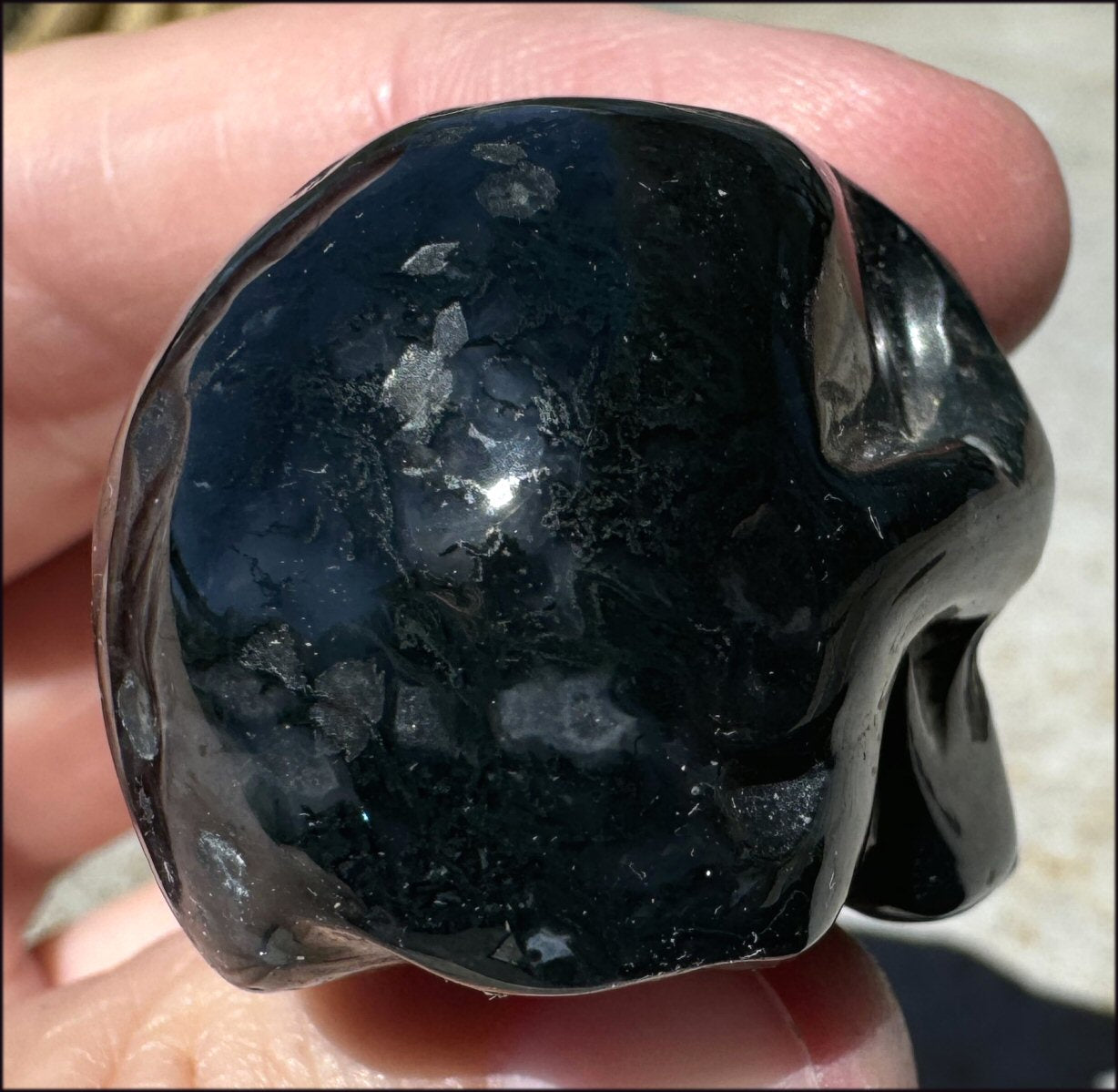 Moss Agate CRYSTAL SKULL - Abundance, Stone of Gardeners - with Synergy 9+ yrs