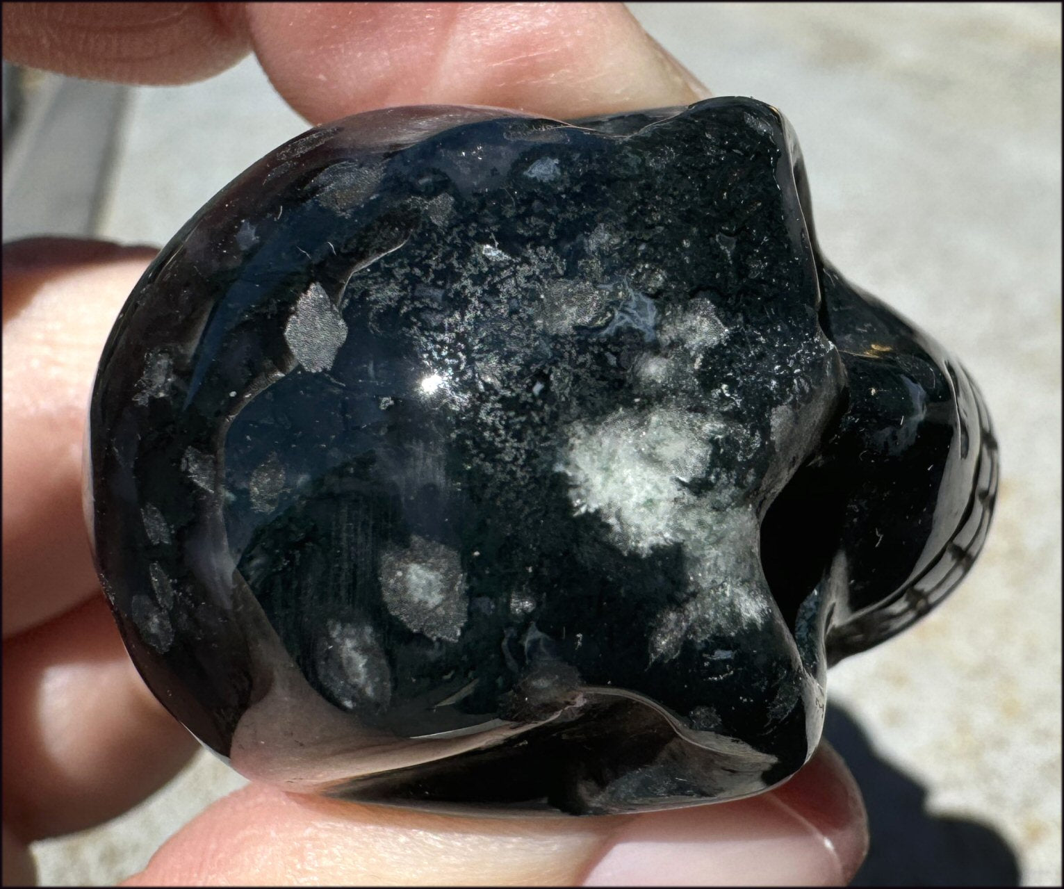 Moss Agate CRYSTAL SKULL - Abundance, Stone of Gardeners - with Synergy 9+ yrs