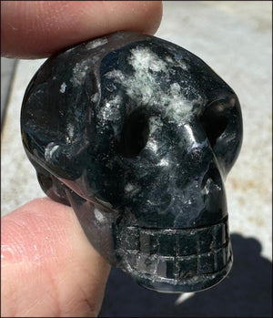 Moss Agate CRYSTAL SKULL - Abundance, Stone of Gardeners - with Synergy 9+ yrs