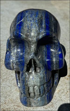 LifeSize Lapis Lazuli Crystal Skull with Highly Fluorescent UV Reactive Calcite inclusions