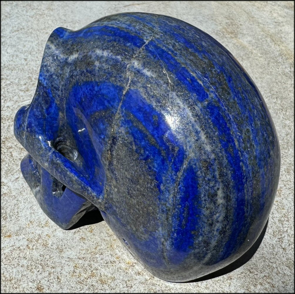 LifeSize Lapis Lazuli Crystal Skull with Highly Fluorescent UV Reactive Calcite inclusions