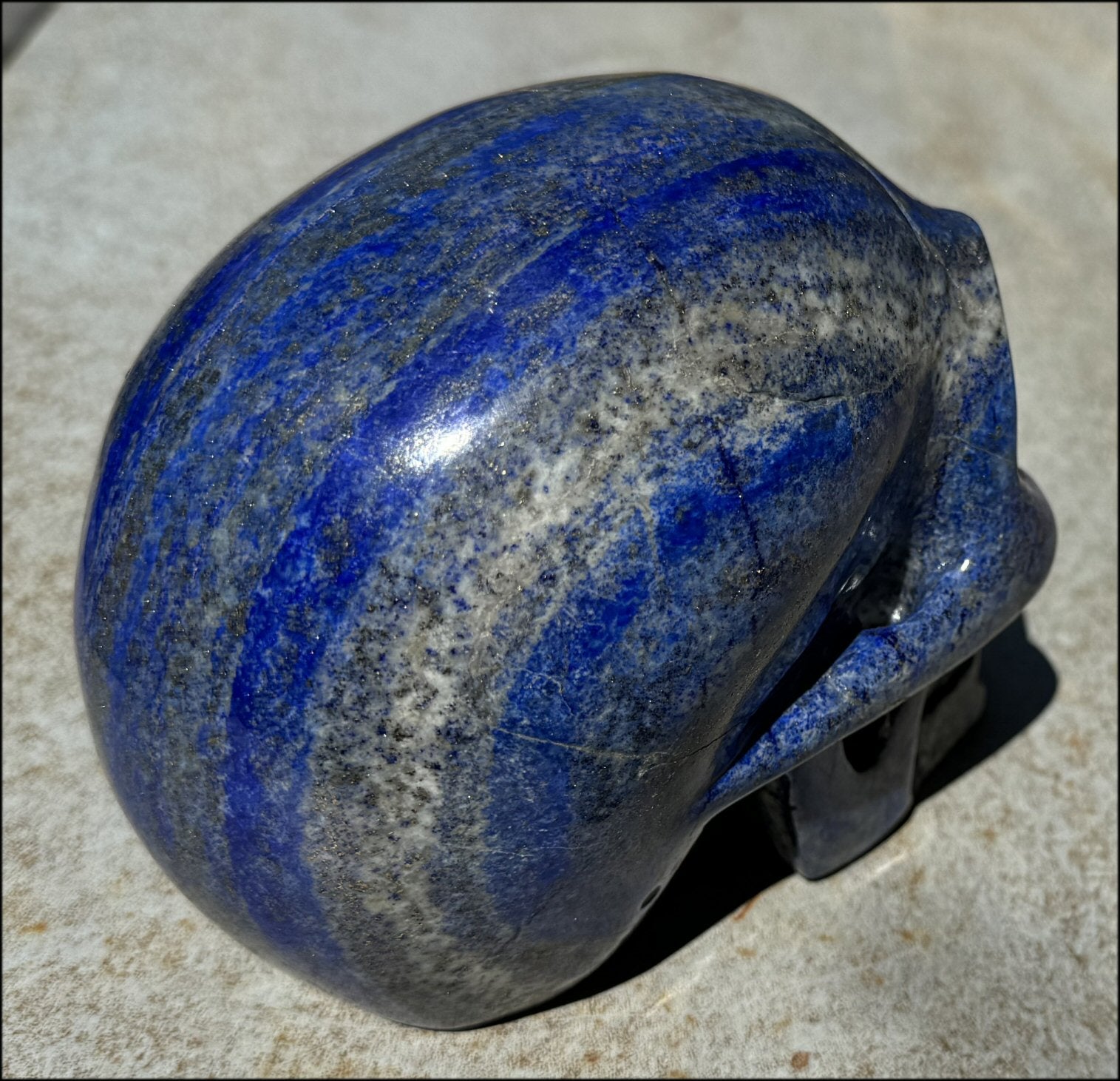 LifeSize Lapis Lazuli Crystal Skull with Highly Fluorescent UV Reactive Calcite inclusions