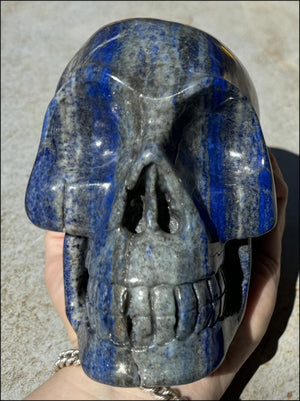 LifeSize Lapis Lazuli Crystal Skull with Highly Fluorescent UV Reactive Calcite inclusions