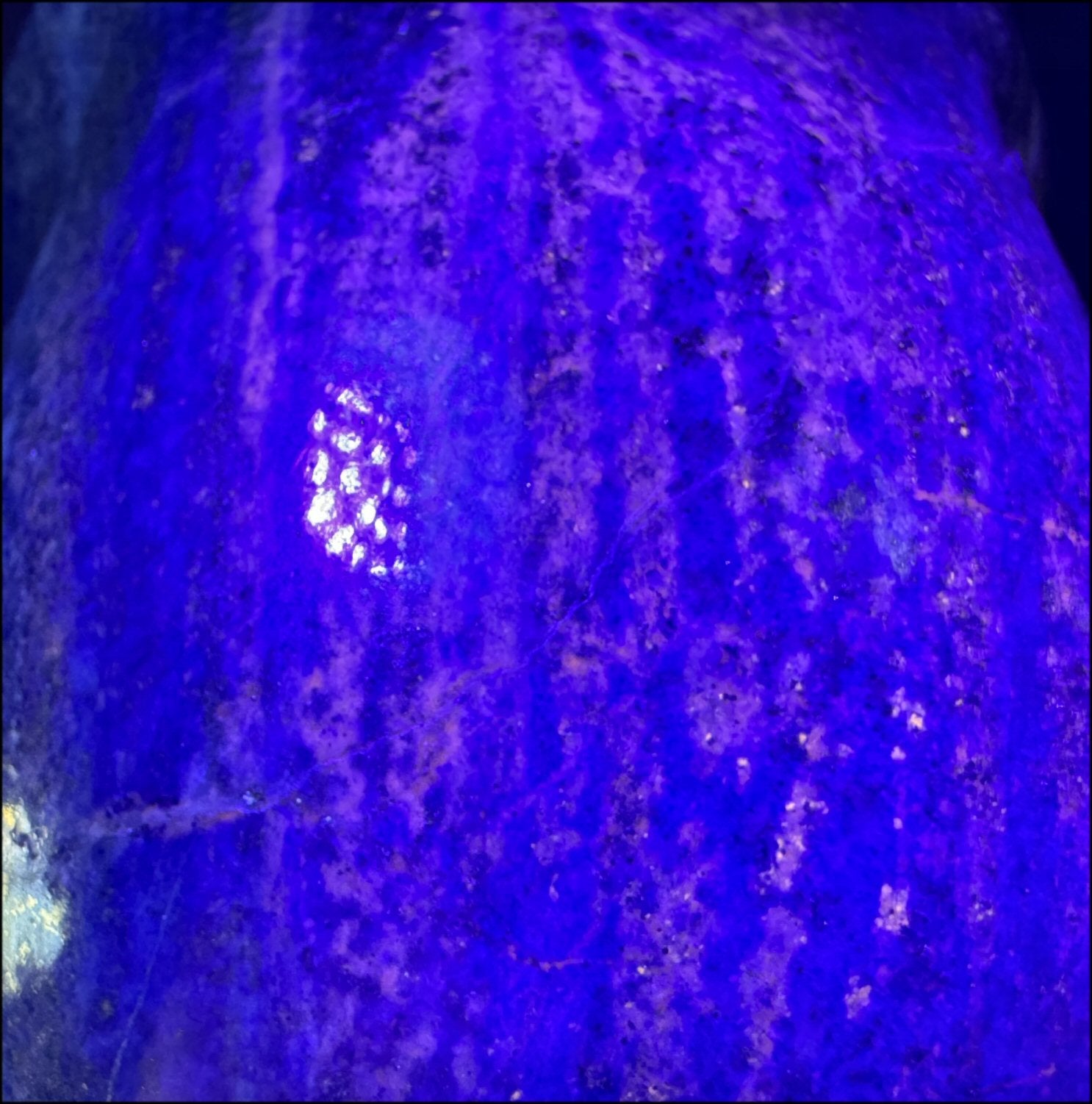 LifeSize Lapis Lazuli Crystal Skull with Highly Fluorescent UV Reactive Calcite inclusions