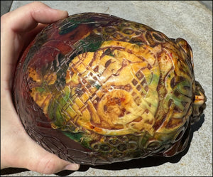 LifeSize Reconstituted Amber Crystal Skull with Celtic Knot Animals & Finger Labyrinths