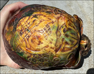 LifeSize Reconstituted Amber Crystal Skull with Celtic Knot Animals & Finger Labyrinths