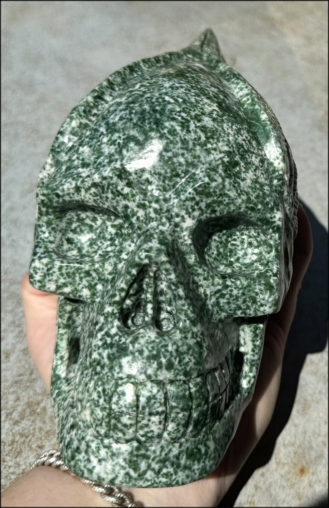 Speckled Jade Winged VOYAGER Crystal Skull - Heart Chakra, Serenity