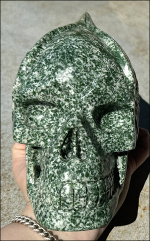 Speckled Jade Winged VOYAGER Crystal Skull - Heart Chakra, Serenity