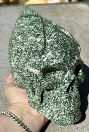 Speckled Jade Winged VOYAGER Crystal Skull - Heart Chakra, Serenity