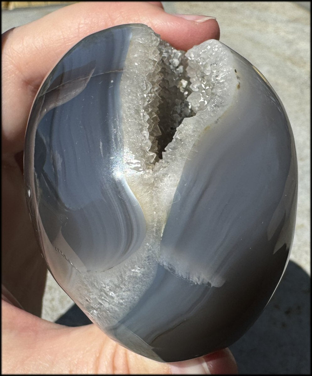 XL Agate GEODE Crystal Skull with Fantastic large Druzy Lined VUG!