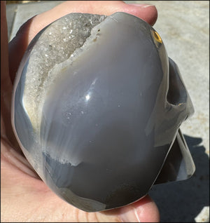 XL Agate GEODE Crystal Skull with Fantastic large Druzy Lined VUG!